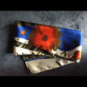 SCARF Floral Geometric Blue Green Black Cream poly